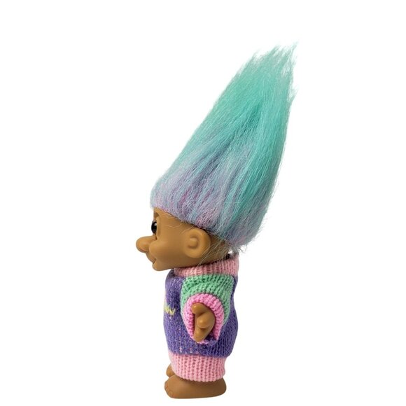 VTG Russ Troll 5" Doll Rainbow Sweater Multi-Color Hair 5" Collectible Nostalgia - Picture 3 of 5